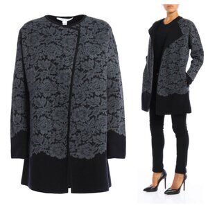 Diane Von Furstenberg Jeraldine Lace Paneled Merino Wool Coat M Black/Gray